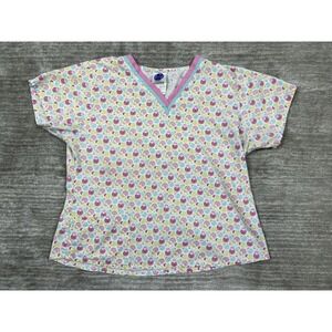 Landau Scrub Top Women 11/13 Multicolor Pacifier Print V-Neck Short Sleeve 6201